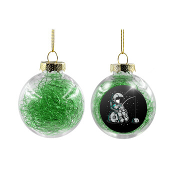 Little astronaut fishing, Transparent Christmas tree ball ornament with green filling 8cm