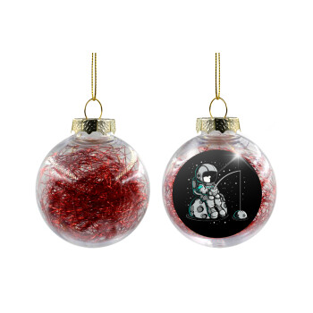 Αστροναύτης ψαρεύει στο διάστημα, Στολίδι Χριστουγεννιάτικη μπάλα δένδρου διάφανη με κόκκινο γέμισμα 8cm