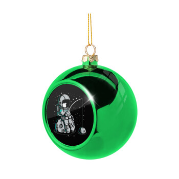 Αστροναύτης ψαρεύει στο διάστημα, Χριστουγεννιάτικη μπάλα δένδρου Πράσινη 8cm