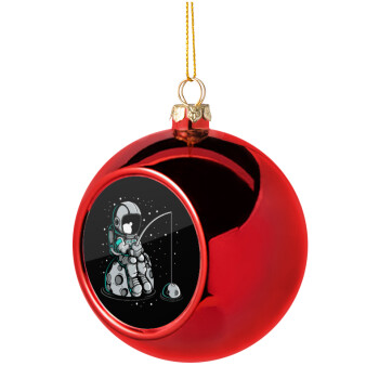Little astronaut fishing, Χριστουγεννιάτικη μπάλα δένδρου Κόκκινη 8cm