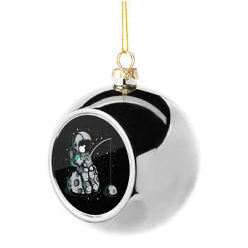 Little astronaut fishing, Silver 8cm Christmas tree ball ornament
