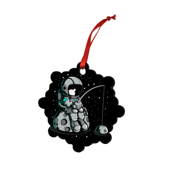 Αστροναύτης ψαρεύει στο διάστημα, Στολίδι Χριστουγεννιάτικο στολίδι snowflake ξύλινο 7.5cm