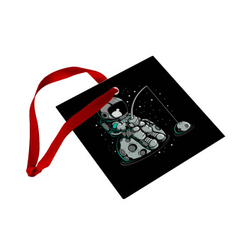 Little astronaut fishing, Christmas ornament, glass square ornament 9x9cm