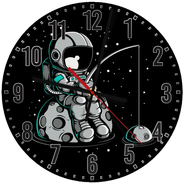 Little astronaut fishing — Wooden wall clock (30cm)