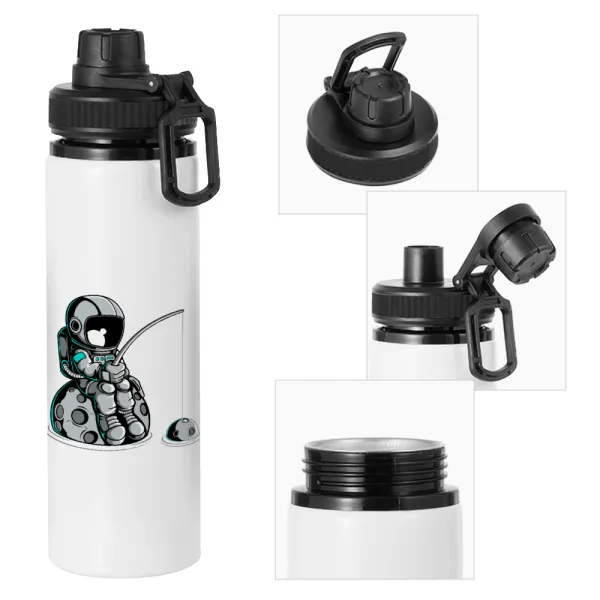 Little astronaut fishing — Metal water bottle with safety cap, aluminum 850ml