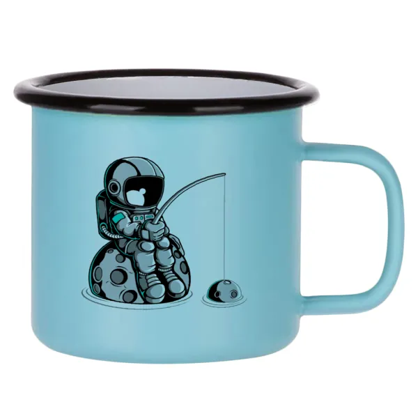 Little astronaut fishing — Metal enamel mug, matte light blue, 360ml