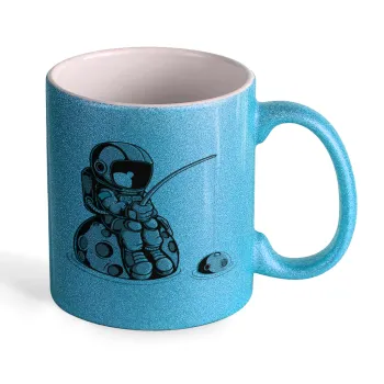 Little astronaut fishing, Κούπα Σιέλ Glitter που γυαλίζει, κεραμική, 330ml