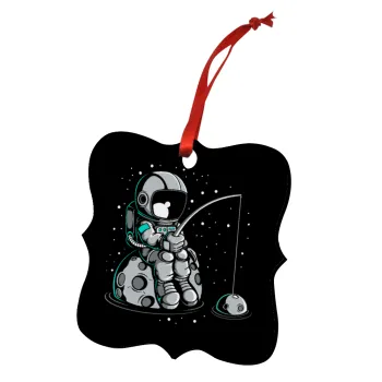 Αστροναύτης ψαρεύει στο διάστημα, Στολίδι Χριστουγεννιάτικο στολίδι polygon ξύλινο 7.5cm