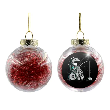 Αστροναύτης ψαρεύει στο διάστημα, Στολίδι Χριστουγεννιάτικη μπάλα δένδρου διάφανη με κόκκινο γέμισμα 8cm