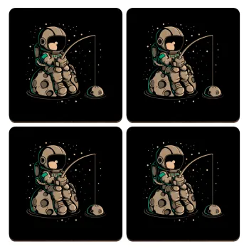 Αστροναύτης ψαρεύει στο διάστημα, ΣΕΤ x4 Σουβέρ ξύλινα τετράγωνα plywood (9cm)