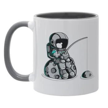 Αστροναύτης ψαρεύει στο διάστημα, Κούπα χρωματιστή γκρι, κεραμική, 330ml