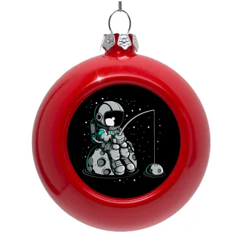 Little astronaut fishing, Red Christmas tree ornament bauble 8cm