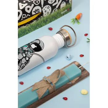 Αστροναύτης ψαρεύει στο διάστημα, Πασχαλινή Λαμπάδα με παγούρι μεταλλικό (620ml, stainless steel) & κερί αρωματικό πλακέ (30cm) (ΤΙΡΚΟΥΑΖ)