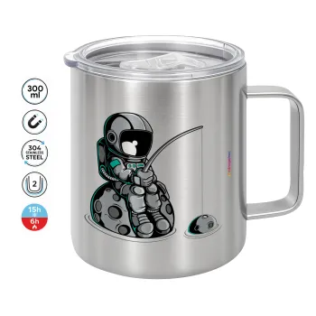 Little astronaut fishing, Double-walled stainless steel mug 300ml with temperature-retaining lid