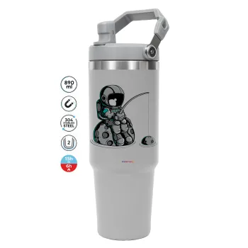 Little astronaut fishing, GREY color, 890ml (30oz) stainless Steel Tumbler with Handle