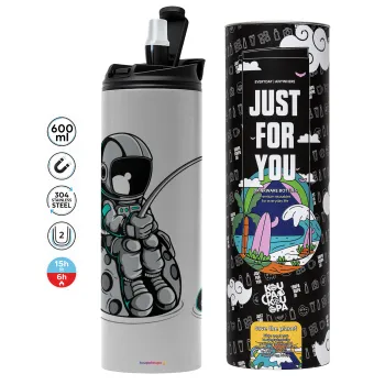 Little astronaut fishing, Tumbler stainless steel GREY 600ml