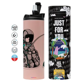 Little astronaut fishing, Tumbler stainless steel PINK 600ml