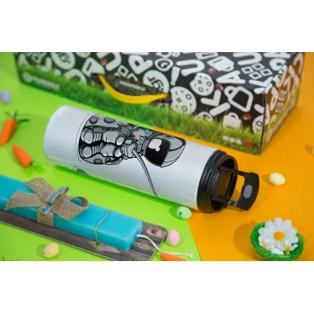 Little astronaut fishing, Easter candle,Travel Tumbler 2 Lids, with metal straw & cleaning brush & aromatic flat candle (30cm) (BLUE)