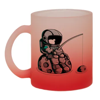 Αστροναύτης ψαρεύει στο διάστημα, Κούπα γυάλινη δίχρωμη με βάση το κόκκινο ματ, 330ml