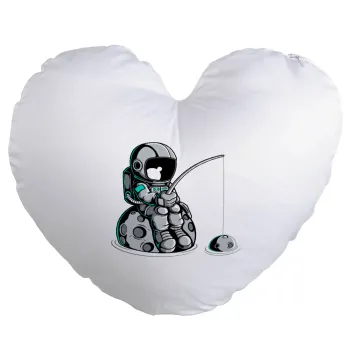 Little astronaut fishing, Μαξιλάρι καναπέ καρδιά 40x40cm περιέχεται το  γέμισμα