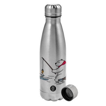 Bear fishing, Metallic water bottle, stainless steel, 750ml