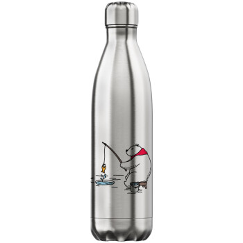 Bear fishing, Inox (Stainless steel) hot metal mug, double wall, 750ml