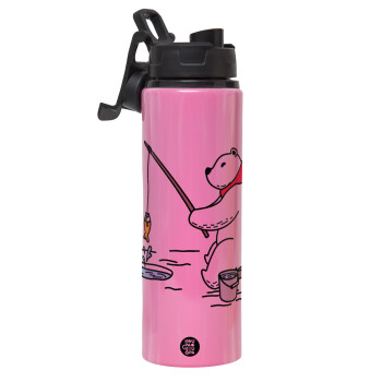 Bear fishing, Metallic water bottle with safety lid, 850ml aluminum
