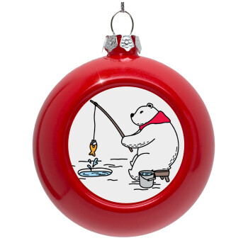 Αρκούδα ψαρεύει, Στολίδι Χριστουγεννιάτικη μπάλα δένδρου Κόκκινη 8cm