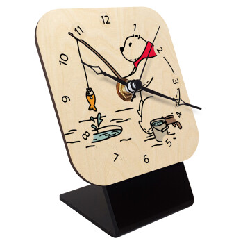 Bear fishing, Quartz Table clock in natural wood (10cm)