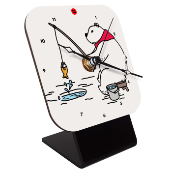 Bear fishing, Quartz Wooden table clock with hands (10cm)