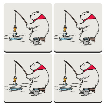 Bear fishing, ΣΕΤ 4 Σουβέρ ξύλινα τετράγωνα (9cm)