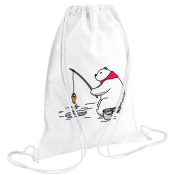 Bear fishing, Backpack pouch GYMBAG white (28x40cm)