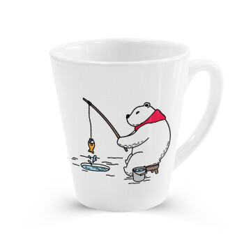 Bear fishing, Κούπα κωνική Latte Λευκή, κεραμική, 300ml
