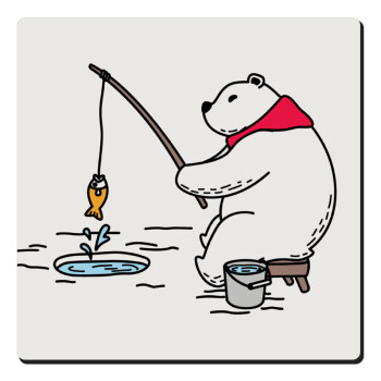 Αρκούδα ψαρεύει, Τετράγωνο μαγνητάκι ξύλινο 6x6cm