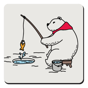Αρκούδα ψαρεύει, Τετράγωνο μαγνητάκι ξύλινο 9x9cm