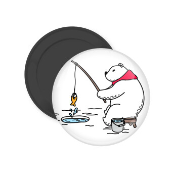 Bear fishing, Μαγνητάκι ψυγείου στρογγυλό διάστασης 5cm