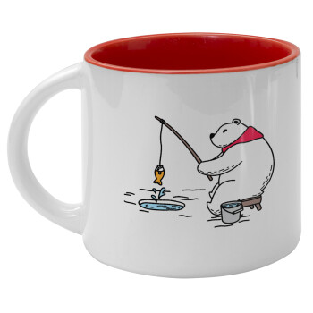 Bear fishing, Κούπα κεραμική 400ml Λευκή/Κόκκινη