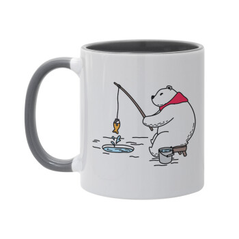 Bear fishing, Mug colored grey, ceramic, 330ml