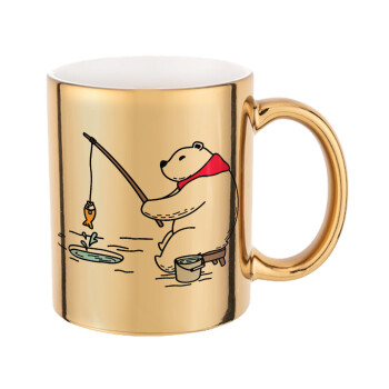 Bear fishing, Mug ceramic, gold mirror, 330ml