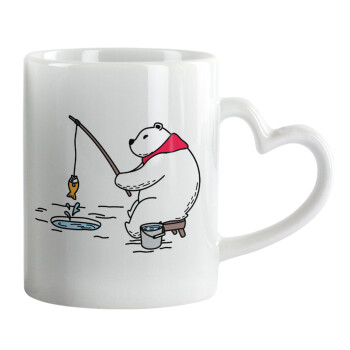 Bear fishing, Mug heart handle, ceramic, 330ml