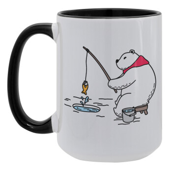 Bear fishing, Κούπα Mega 15oz, κεραμική Μαύρη, 450ml