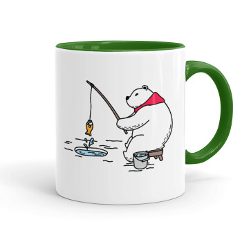 Bear fishing, Mug colored green, ceramic, 330ml