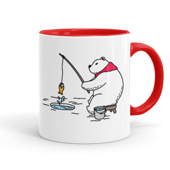 Bear fishing, Mug colored red, ceramic, 330ml
