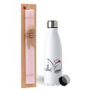 Easter Set, metallic stainless steel water bottle (750ml) & scented flat Easter candle (30cm) (PINK)