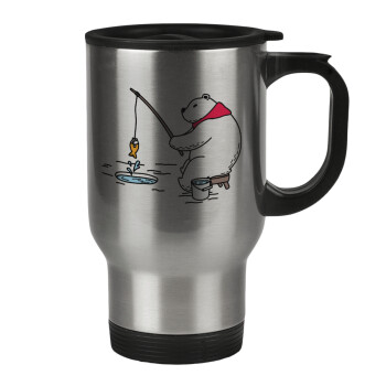Bear fishing, Stainless steel travel mug with lid, double wall 450ml