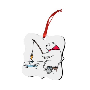 Αρκούδα ψαρεύει, Στολίδι Χριστουγεννιάτικο στολίδι polygon ξύλινο 7.5cm