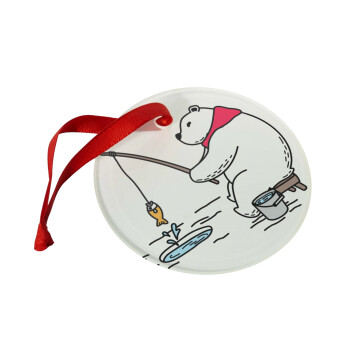 Bear fishing, Christmas ornament glass 9cm