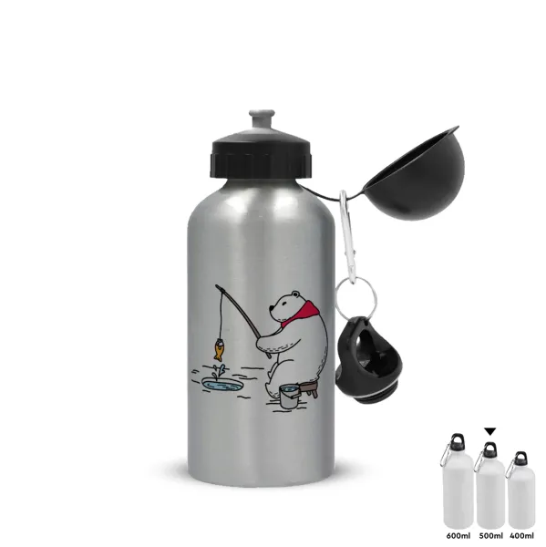 Bear fishing — Metallic water jug, Silver, aluminum 500ml