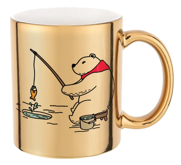 Bear fishing — Mug ceramic, gold mirror, 330ml