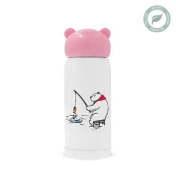 Αρκούδα ψαρεύει, Ροζ ανοξείδωτο παγούρι θερμό (Stainless steel), 320ml